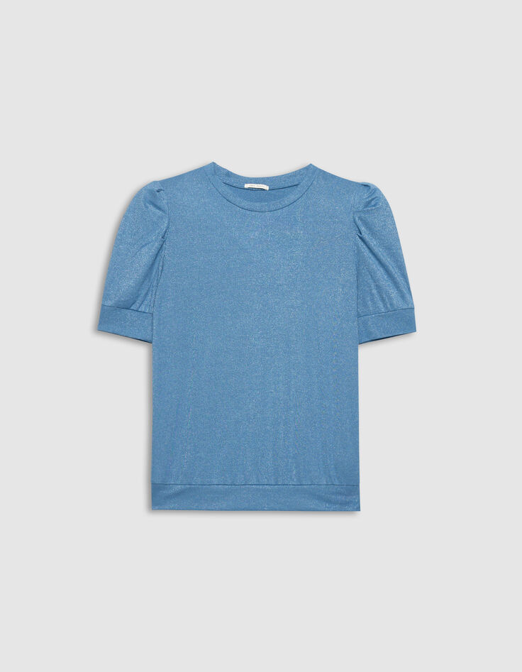 Tee-shirt bleu iris&eacute; maille c&ocirc;tel&eacute;e iris&eacute;e-5