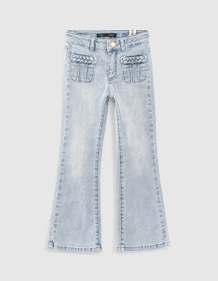 Mädchen-Jeans, Flare-Fit mit Flechtborten in Bleach Blue -2