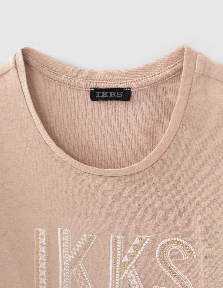 Camiseta champán purpurina y letras bordadas niña-4