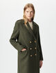 Women’s khaki long pea coat with engraved buttons-4