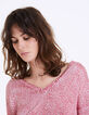 Pull col V rouge imprimé panthère métallisé femme-4