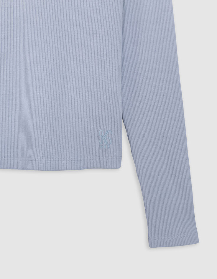 Himmelblaues Rippstrick-T-Shirt f&uuml;r M&auml;dchen-4