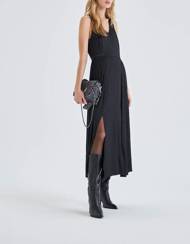 Women’s black long flowing dress with split-7
