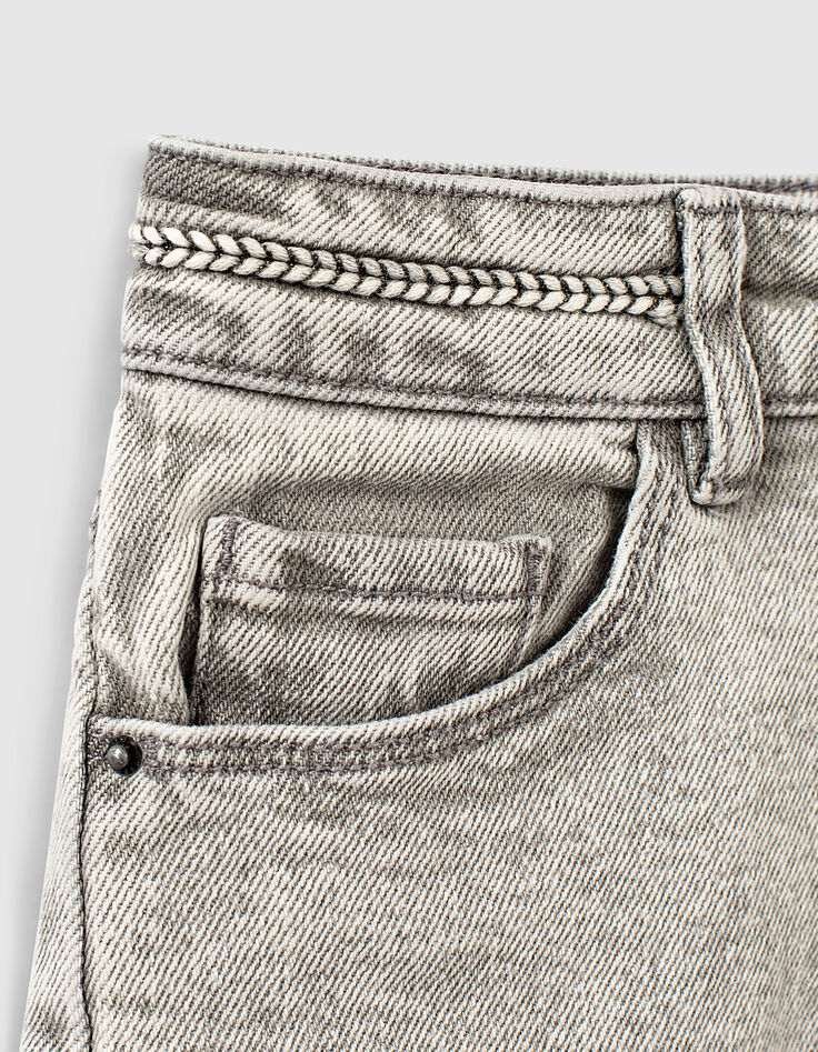Short en jean light grey bio à ganse tressée fille-2