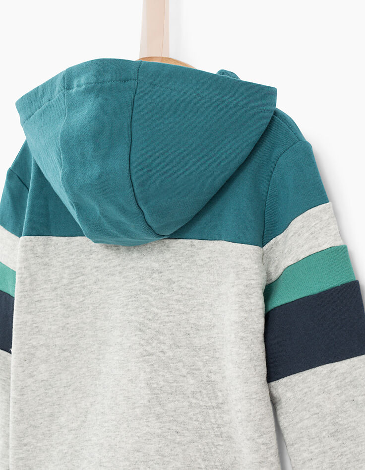 Gechineerd grijze sweater met strepen en capuchon jongens -5
