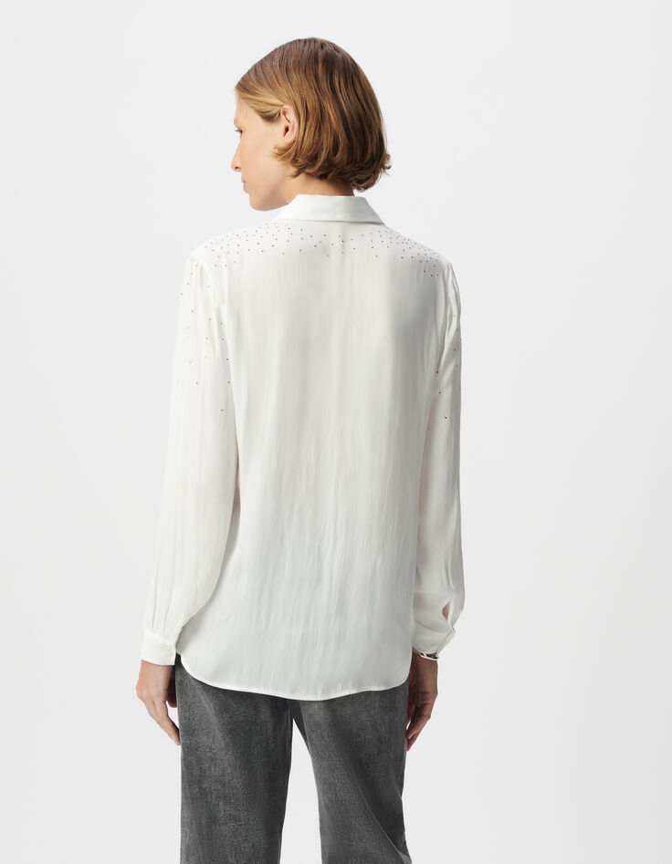 Chemise blanche polyester recyclé décor strass Femme-3