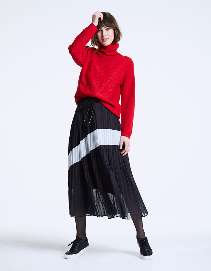Pull maille tricot rouge apport laine femme-6