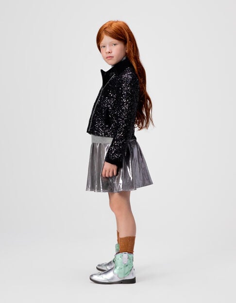 Girls’ black sequinned biker jacket - IKKS