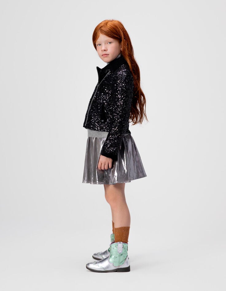 Girls’ black sequinned biker jacket-1 Girls’ black sequinned biker jacket-1
