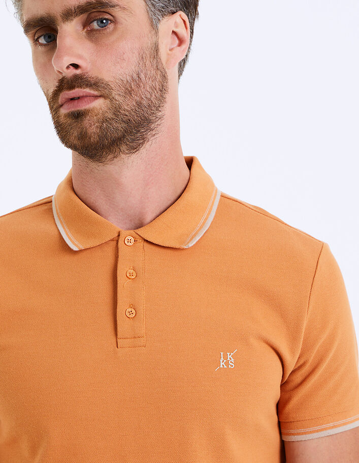 Men's mandarin and beige IKKS polo shirt - IKKS