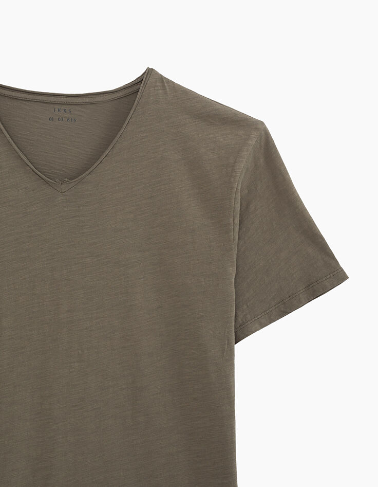 Men’s khaki Essential V-neck T-shirt-2