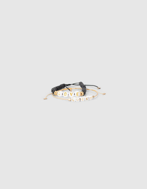 Girls’ vanilla and black slogan beaded bracelets