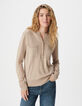Pull manches longues beige 100% laine Femme-4