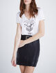 Gebroken wit T-shirt opdruk doodshoofd Dames-1