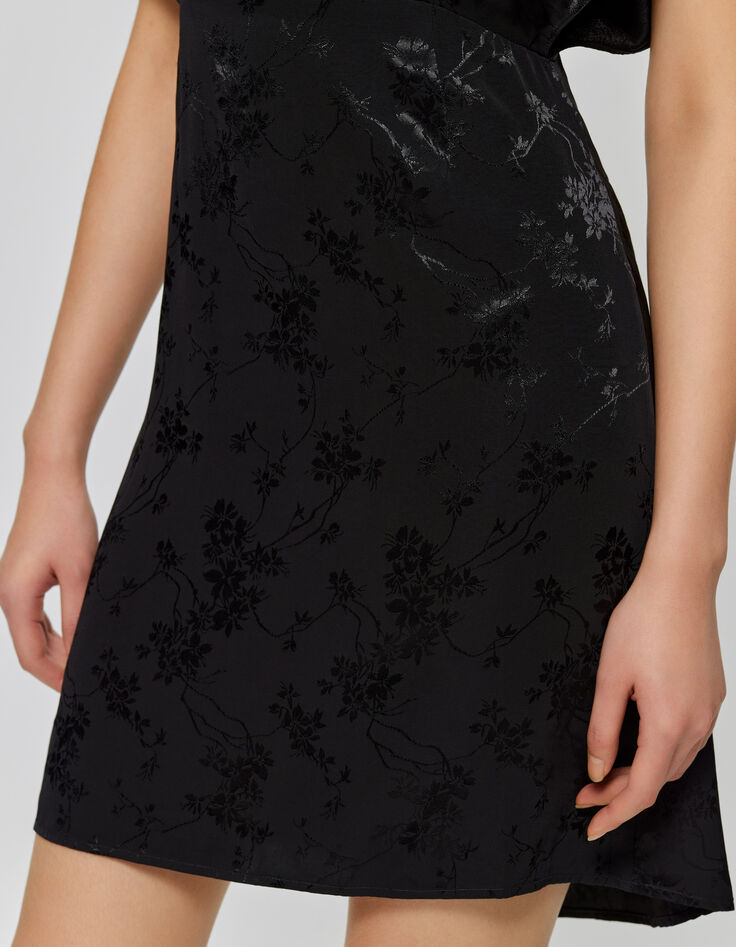 Zwarte jacquardjurk met plantenmotief en studs Dames-5