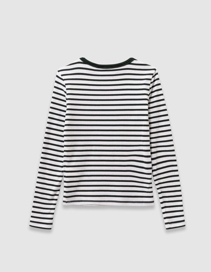 Girls’ green and white striped long-sleeved T-shirt-4 Girls’ green and white striped long-sleeved T-shirt-4