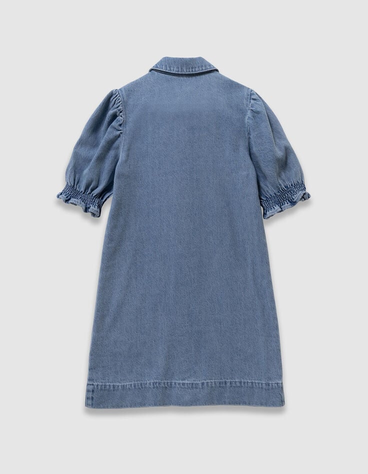 Blauwe denim jurk met borduurwerk voor meisjes-3