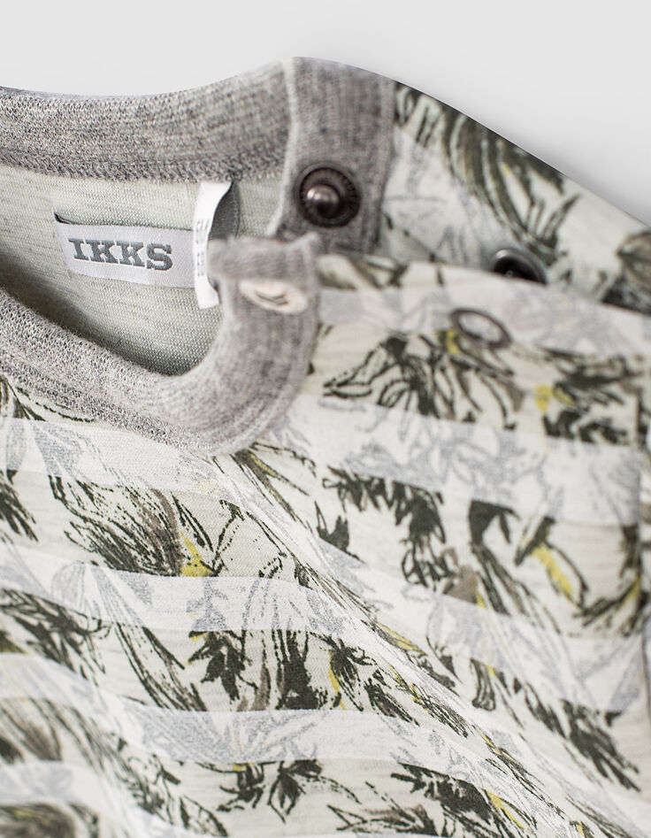 Sweat gris imprimé feuillage rayé blanc bébé garçon -2 Sweat gris imprimé feuillage rayé blanc bébé garçon -2