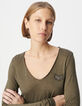 Tee-shirt kaki pailleté broderie chevrons Femme-5