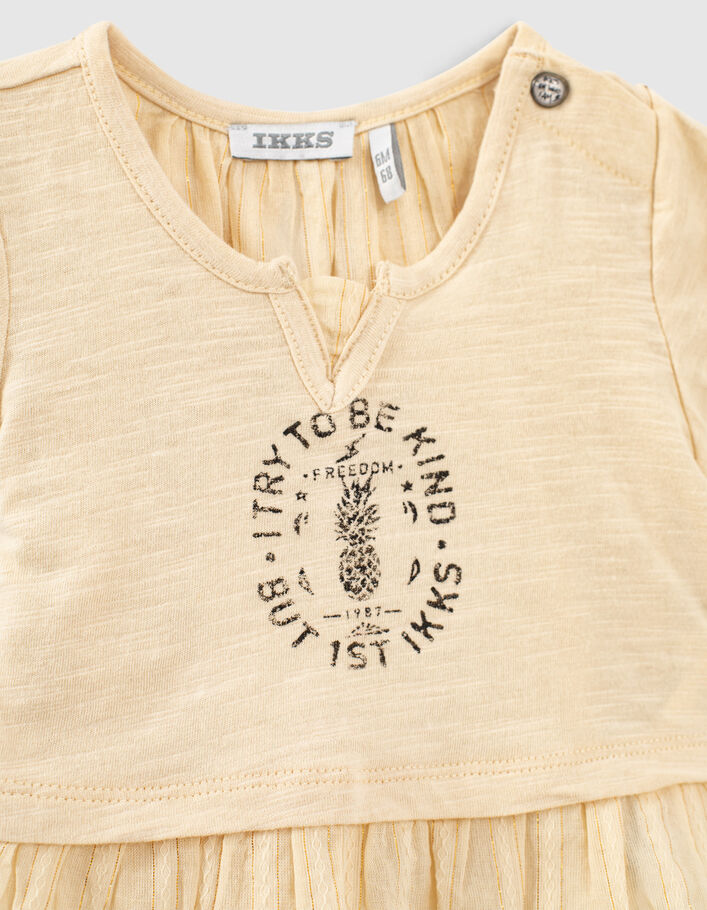 Camiseta amarillo trigo 2 tejidos con mensaje bebé niña - IKKS