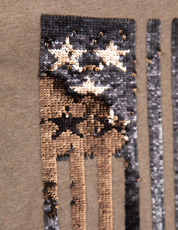 Jungen-T-Shirt mokka, Fahnenmotiv aus Wendepailletten-3