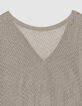 Pull chic beige tricot fantaisie paillet&eacute; ajour&eacute; Femme-7