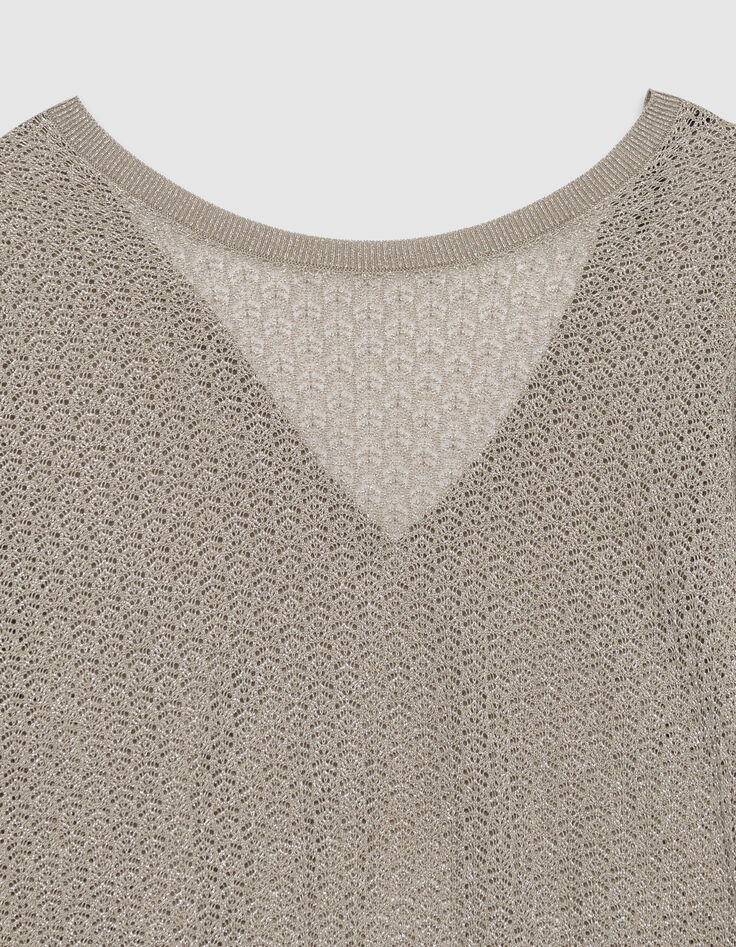 Pull chic beige tricot fantaisie paillet&eacute; ajour&eacute; Femme-7