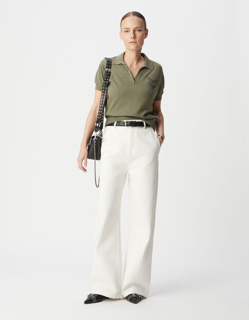 Jersey polo de punto de espiga caqui de Mujer - IKKS