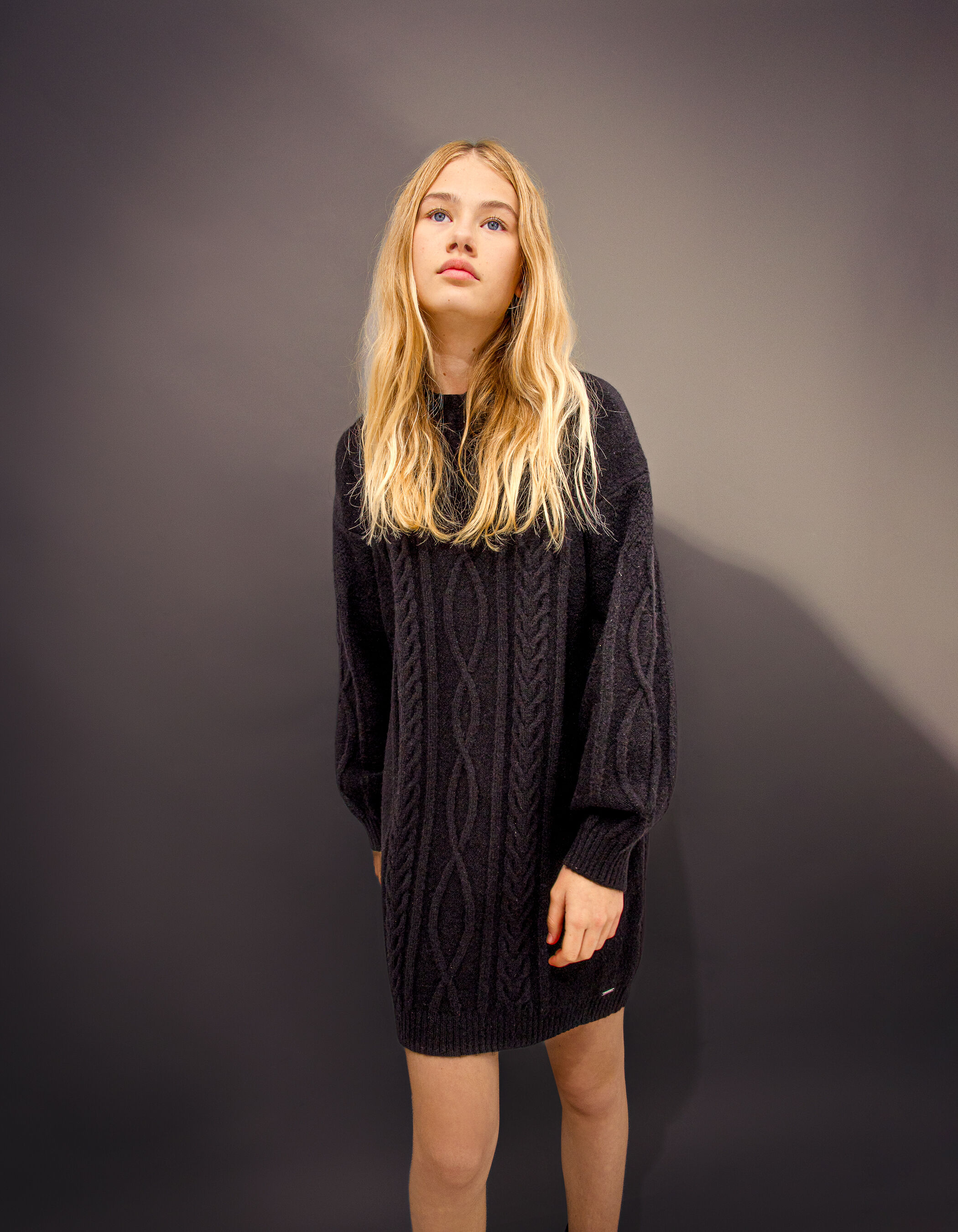 Girl s black cable knit sweater dress IKKS