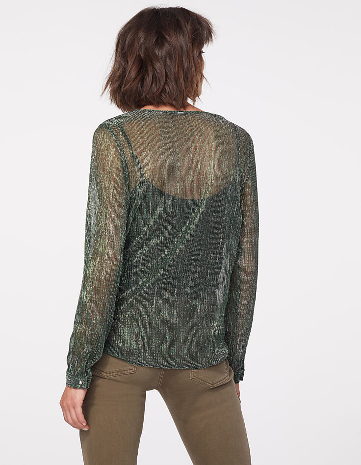 Blouse col V en maille fantaisie métallisée femme-3 Blouse col V en maille fantaisie métallisée femme-3