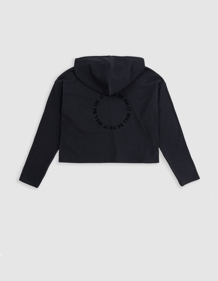 Camiseta con capucha de punto el&aacute;stico negro de ni&ntilde;a-2