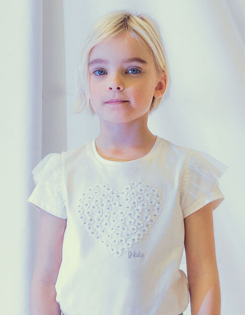 Camiseta color crudo flores en forma de corazón niña - IKKS
