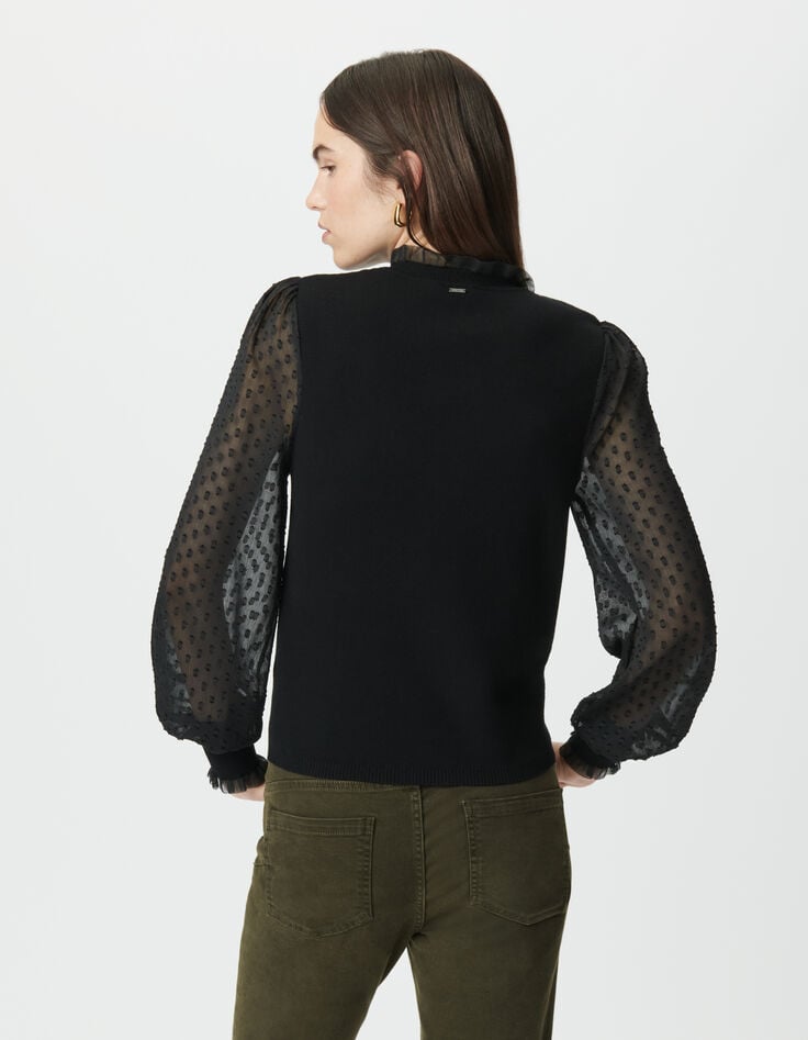 Jersey negro bimaterial punto mangas gasa plumetis mujer-3 Jersey negro bimaterial punto mangas gasa plumetis mujer-3