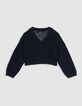 Cardigan marine coton bio tricot ajouré fille-4