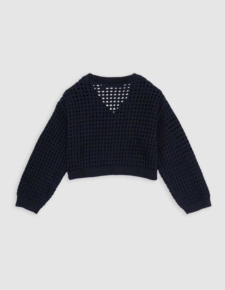 Cardigan marine coton bio tricot ajouré fille-4