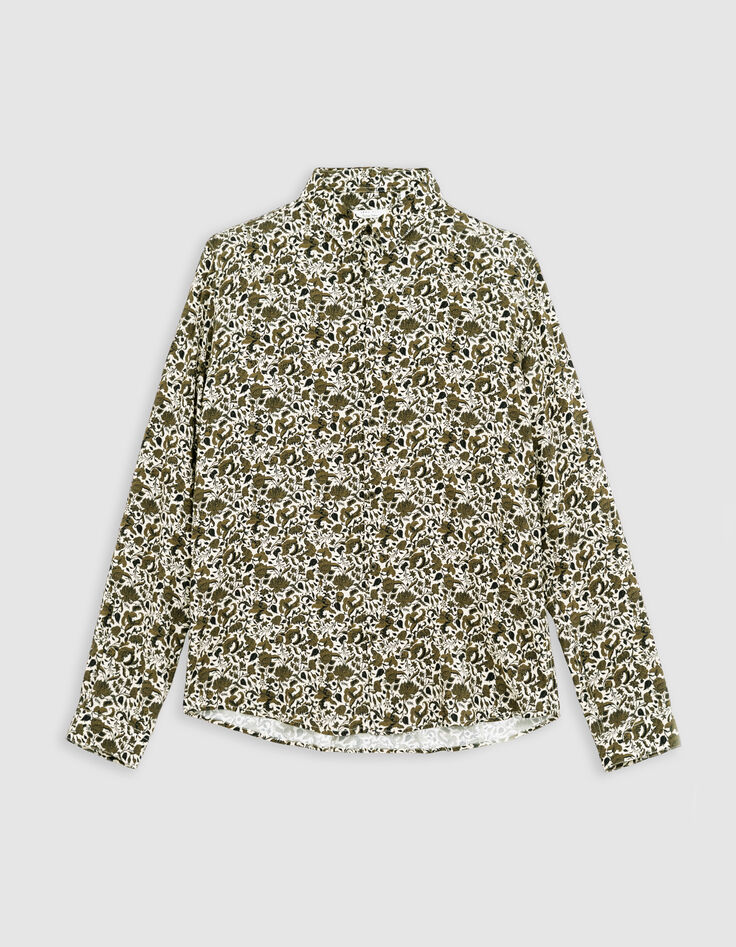 Men’s khaki SLIM shirt with floral skull print-5