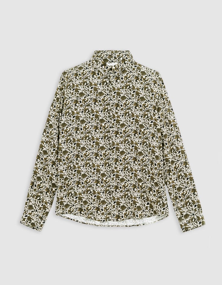 Men’s khaki SLIM shirt with floral skull print-5 Men’s khaki SLIM shirt with floral skull print-5