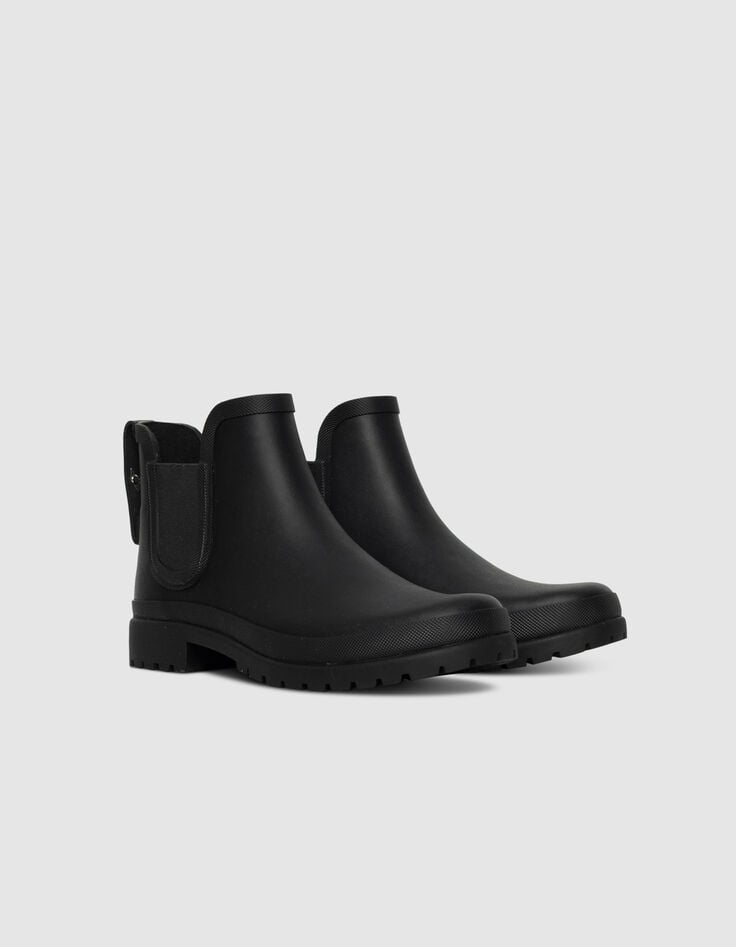 Schwarze Chelsea-Damengummistiefel Profilsohle-4 Schwarze Chelsea-Damengummistiefel Profilsohle-4