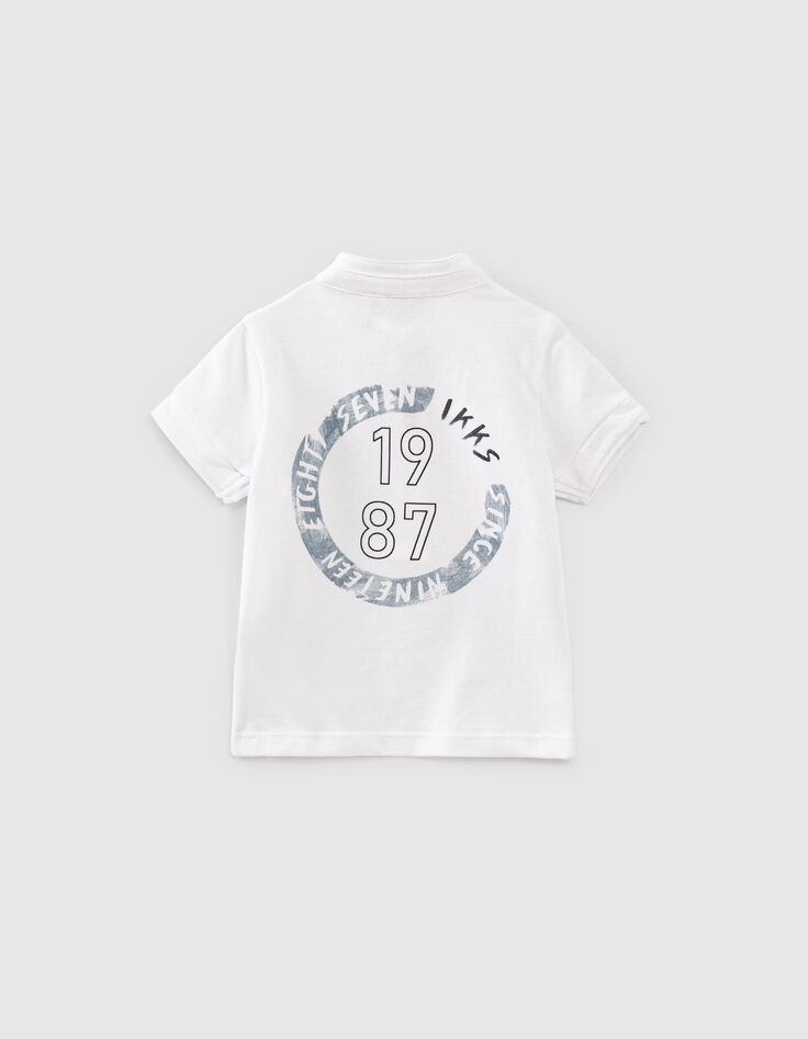 Polo blanco con cuello camisa rayas algodón bio bebé niño -3