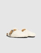 Ecru Damenslipper Wollleder Western-Schnalle-4