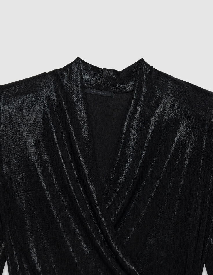 Women’s black lamé wrapover T-shirt-2 Women’s black lamé wrapover T-shirt-2