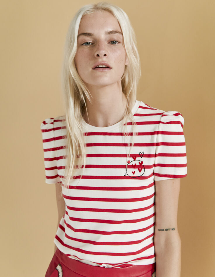 Women’s sailor stripe-style cotton T-shirt, chest badges-2