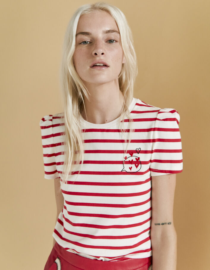 Women’s sailor stripe-style cotton T-shirt, chest badges - IKKS