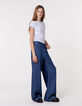 Waterless blue LARGE jeans with marked pleats for girl-3