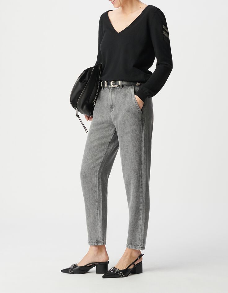 Schwarzer Damenstrickpullover in Army-Optik-5