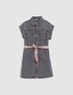 Robe en jean gris coton bio ceinture imprimée fille-3