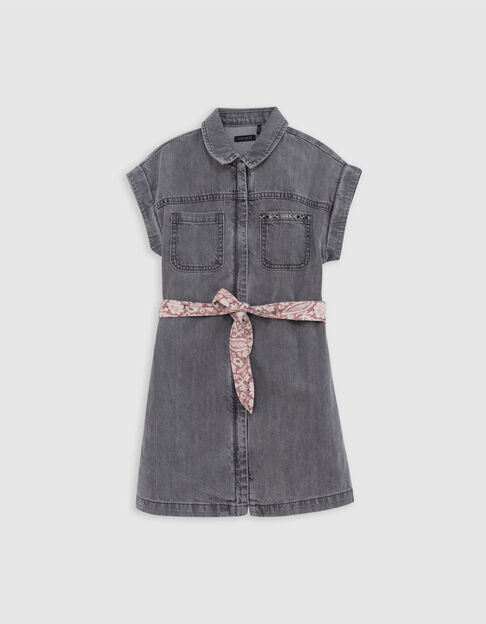 Vestido vaquero gris algodón cinturón estampado niña - IKKS