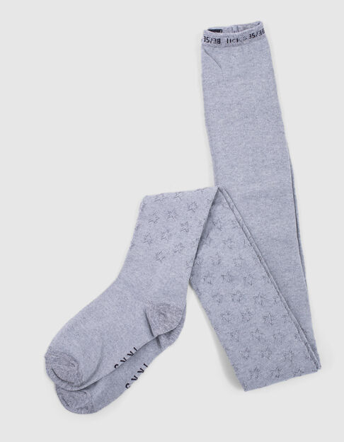 Girls’ grey marl knit tights with star motifs