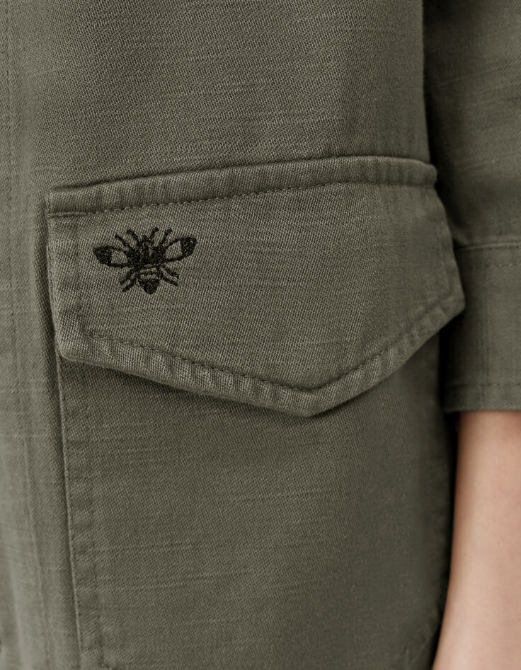Damen-Safarijacke, Khaki, schwarzes Schmetterlingsmotiv-4