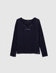 Tee-shirt tunisien navy couronne relief dos fille-3